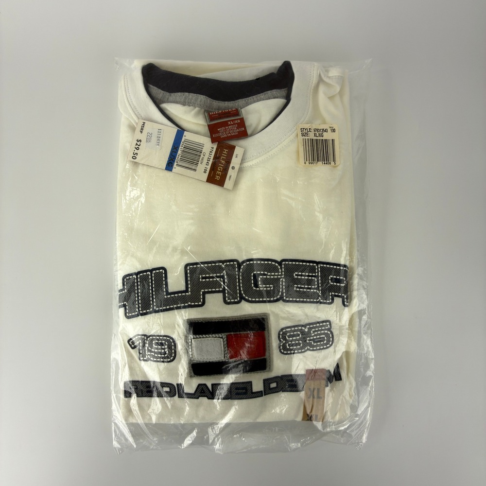 Y2K 90s Tommy Hilfiger Denim Mens XL White Long Sleeve Shirt 1985 Red Label NWT